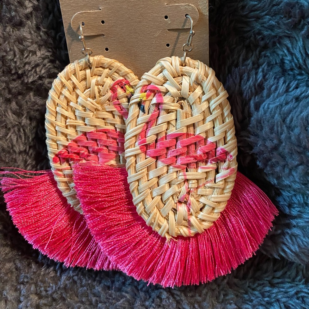 Rattan Flamingo Earrings